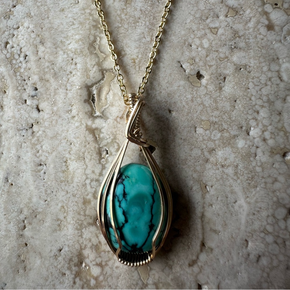 14k Gold Filled Natural Turquoise Necklace with 16 inch Gold Filled Cable Chain